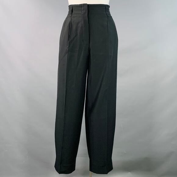 ALAIA Size 12 Black Cupro Wool Blend Pleated Tapered Button Fly Dress Pants - Picture 1 of 6